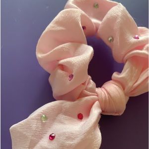 Light pink bedazzled scrunchie
